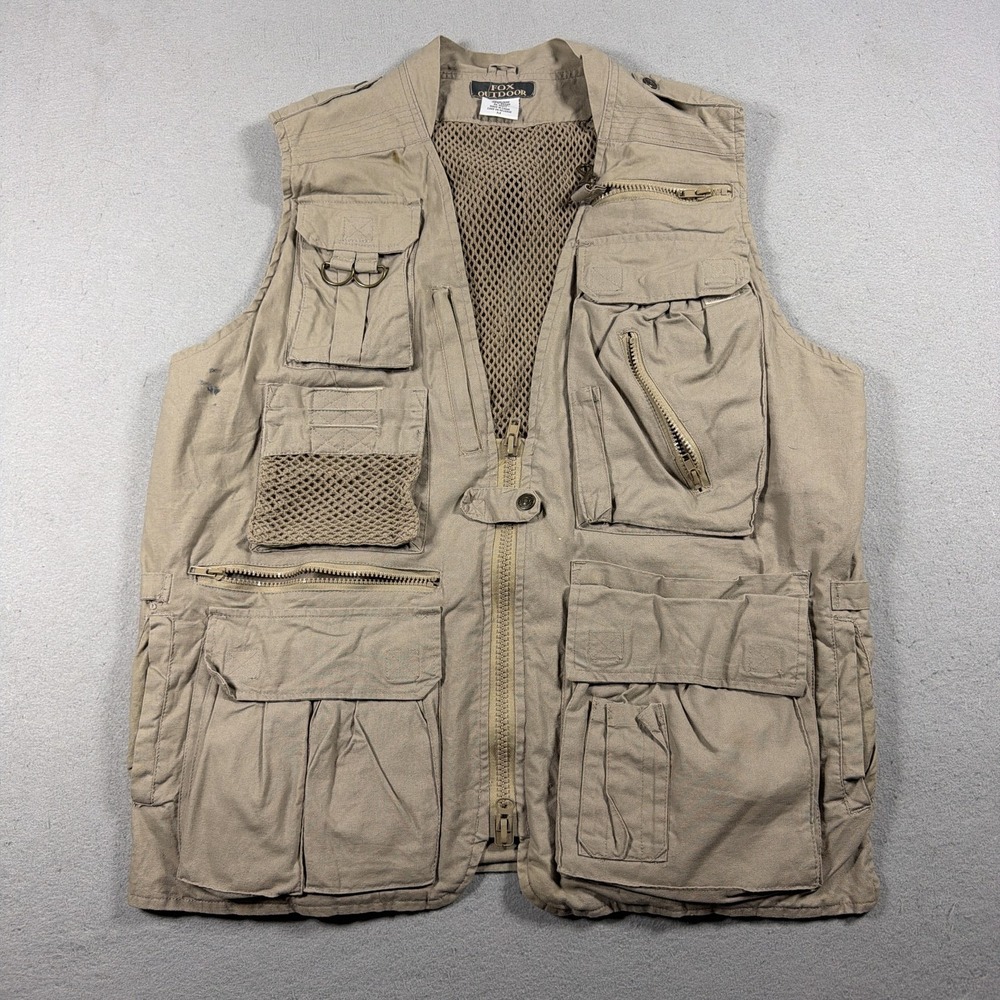 Fox Outdoor Vest Men Medium Regular Utility Fishing Hunting Beige Canvas Work